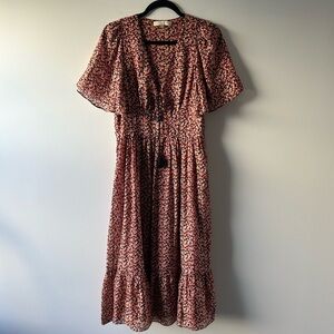 Vanessa Bruno red and black floral printed silk midi/maxi dress